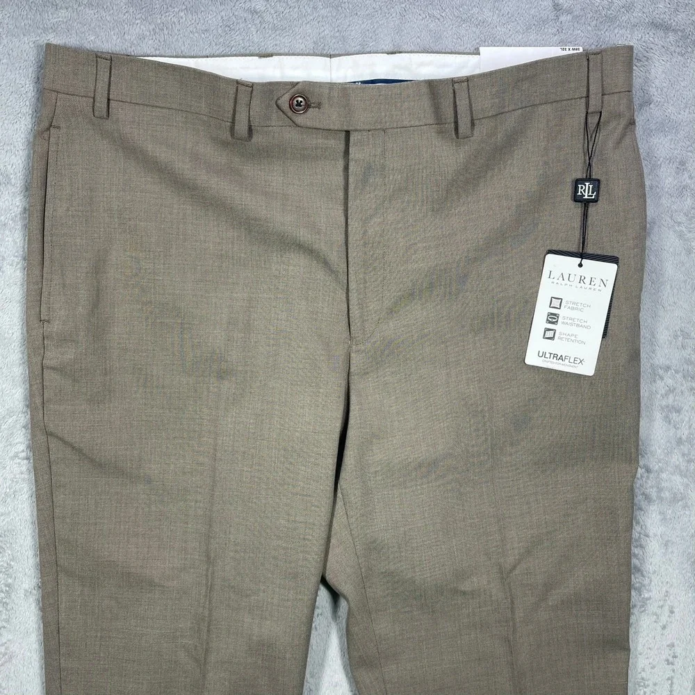 Lauren Ralph Lauren UltraFlex Classic Fit Pleated Dress Pants Tan 38x32 NWT